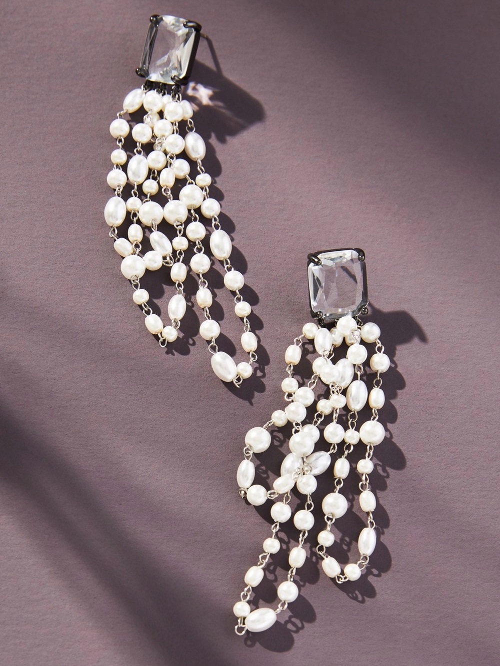 Anthropologie Crystal-Topped Pearl Drop Statement Earrings NWOT